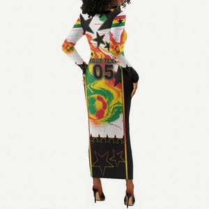 Custom Ghana Football Long Sleeve Bodycon Dress African Pride Flag Colors Flame