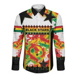 Custom Ghana Football Long Sleeve Button Shirt African Pride Flag Colors Flame