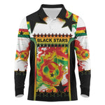Custom Ghana Football Long Sleeve Polo Shirt African Pride Flag Colors Flame