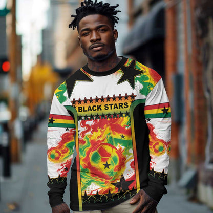 Custom Ghana Football Long Sleeve Shirt African Pride Flag Colors Flame