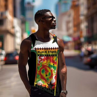 Custom Ghana Football Men Tank Top African Pride Flag Colors Flame