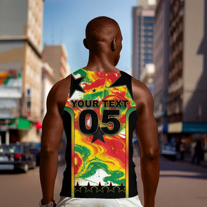 Custom Ghana Football Men Tank Top African Pride Flag Colors Flame