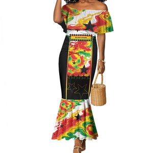 Custom Ghana Football Mermaid Dress African Pride Flag Colors Flame