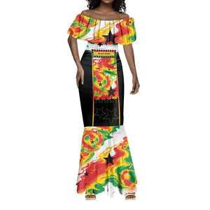 Custom Ghana Football Mermaid Dress African Pride Flag Colors Flame