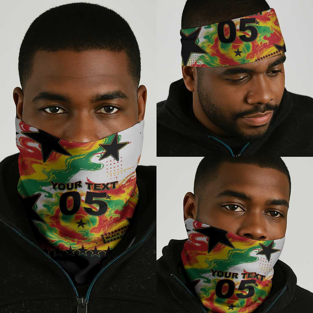 Custom Ghana Football Neck Gaiter African Pride Flag Colors Flame