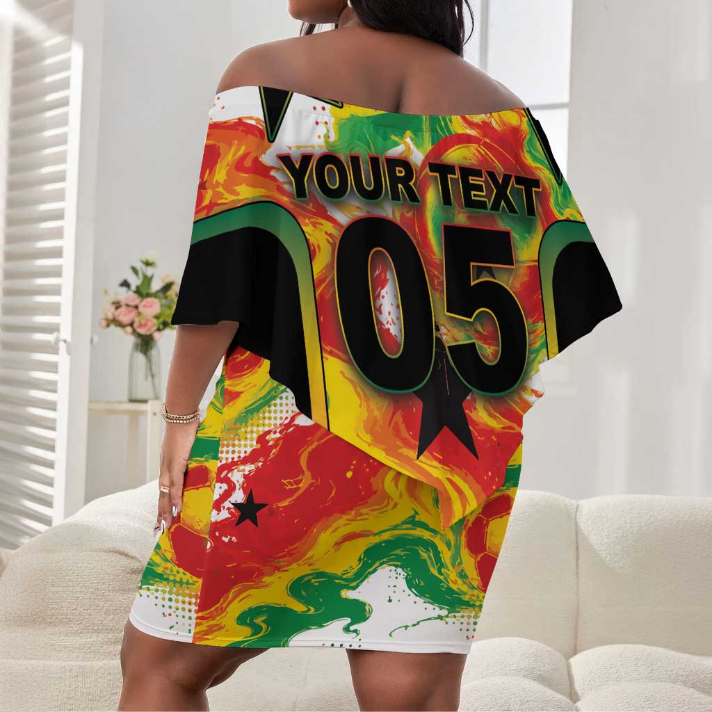 Custom Ghana Football Off Shoulder Short Dress African Pride Flag Colors Flame