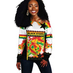 Custom Ghana Football Off Shoulder Sweater African Pride Flag Colors Flame