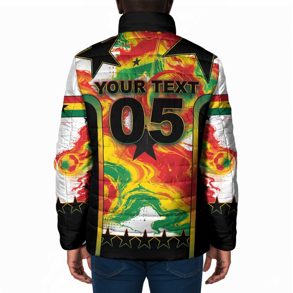 Custom Ghana Football Padded Jacket African Pride Flag Colors Flame