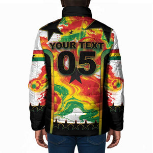 Custom Ghana Football Padded Jacket African Pride Flag Colors Flame