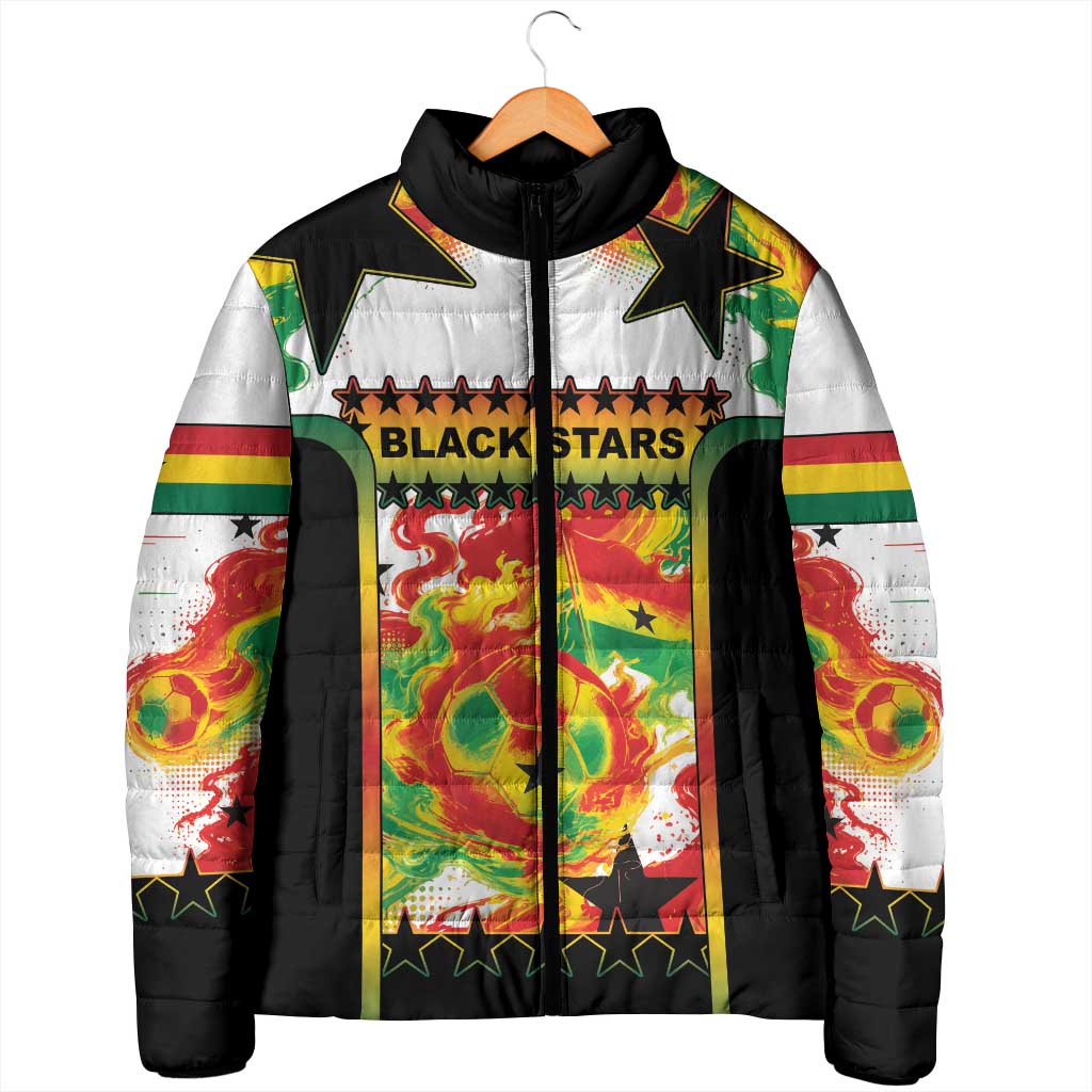 Custom Ghana Football Padded Jacket African Pride Flag Colors Flame