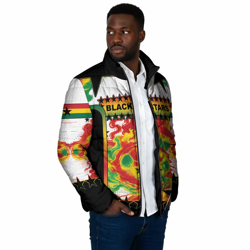 Custom Ghana Football Padded Jacket African Pride Flag Colors Flame