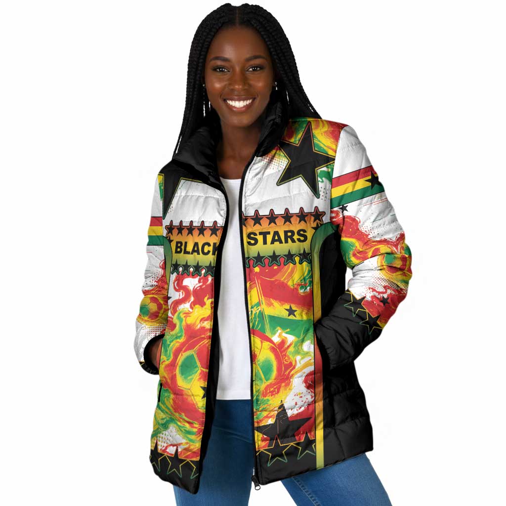 Custom Ghana Football Padded Jacket African Pride Flag Colors Flame