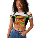 Custom Ghana Football Raglan Cropped T shirt African Pride Flag Colors Flame