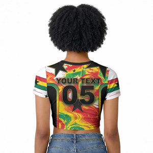 Custom Ghana Football Raglan Cropped T shirt African Pride Flag Colors Flame