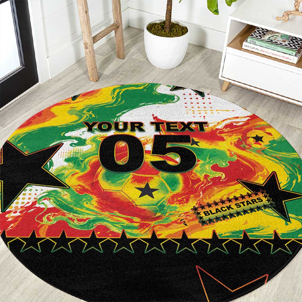 Custom Ghana Football Round Carpet African Pride Flag Colors Flame