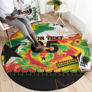 Custom Ghana Football Round Carpet African Pride Flag Colors Flame