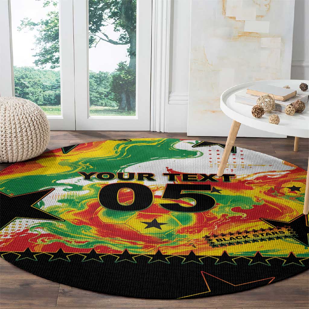 Custom Ghana Football Round Carpet African Pride Flag Colors Flame