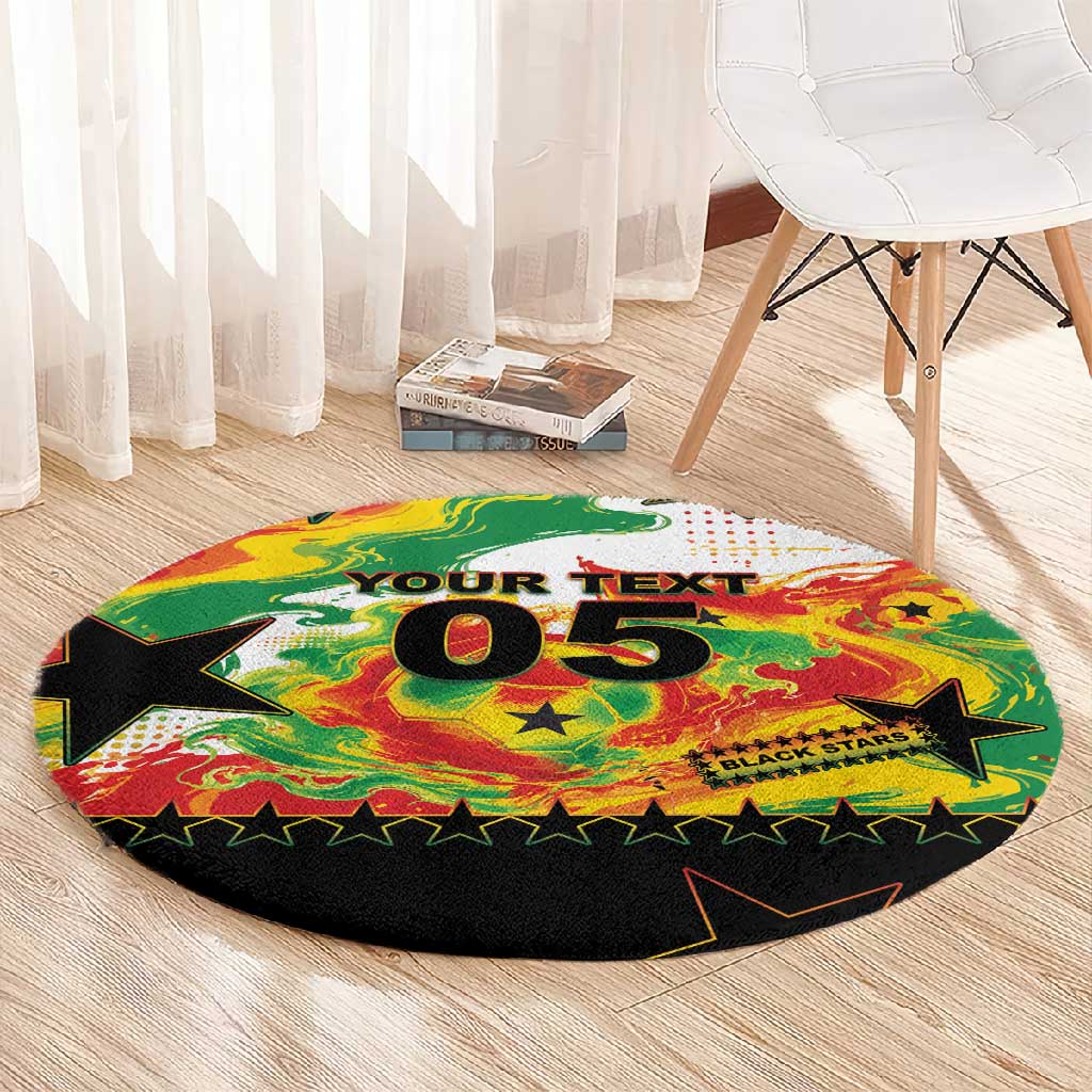 Custom Ghana Football Round Carpet African Pride Flag Colors Flame