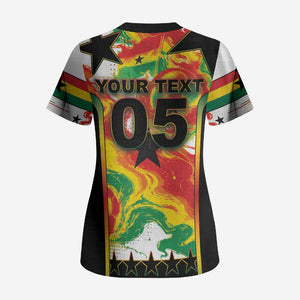 Custom Ghana Football Scrub Top African Pride Flag Colors Flame