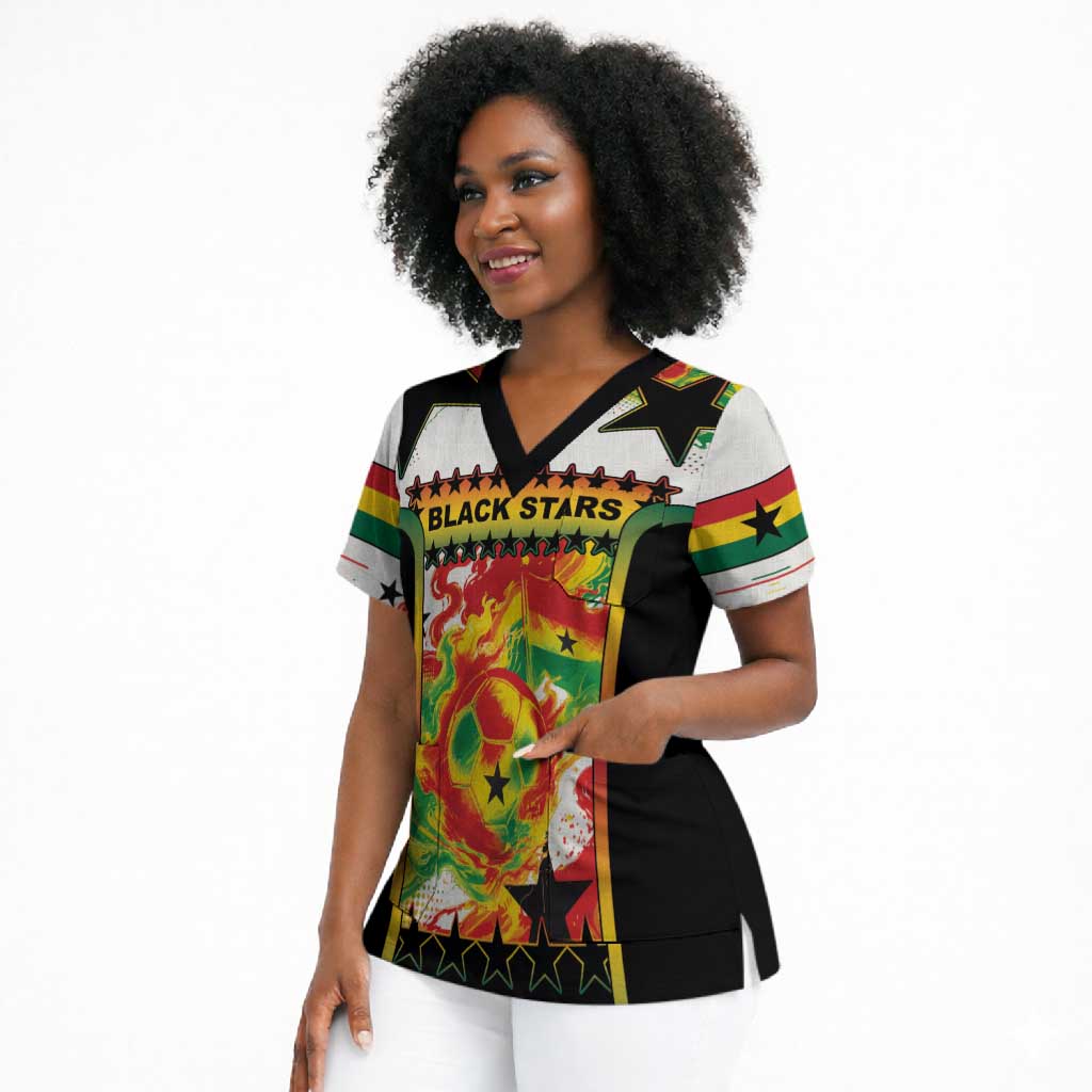 Custom Ghana Football Scrub Top African Pride Flag Colors Flame