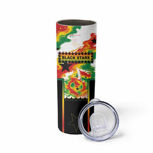Custom Ghana Football Skinny Tumbler African Pride Flag Colors Flame