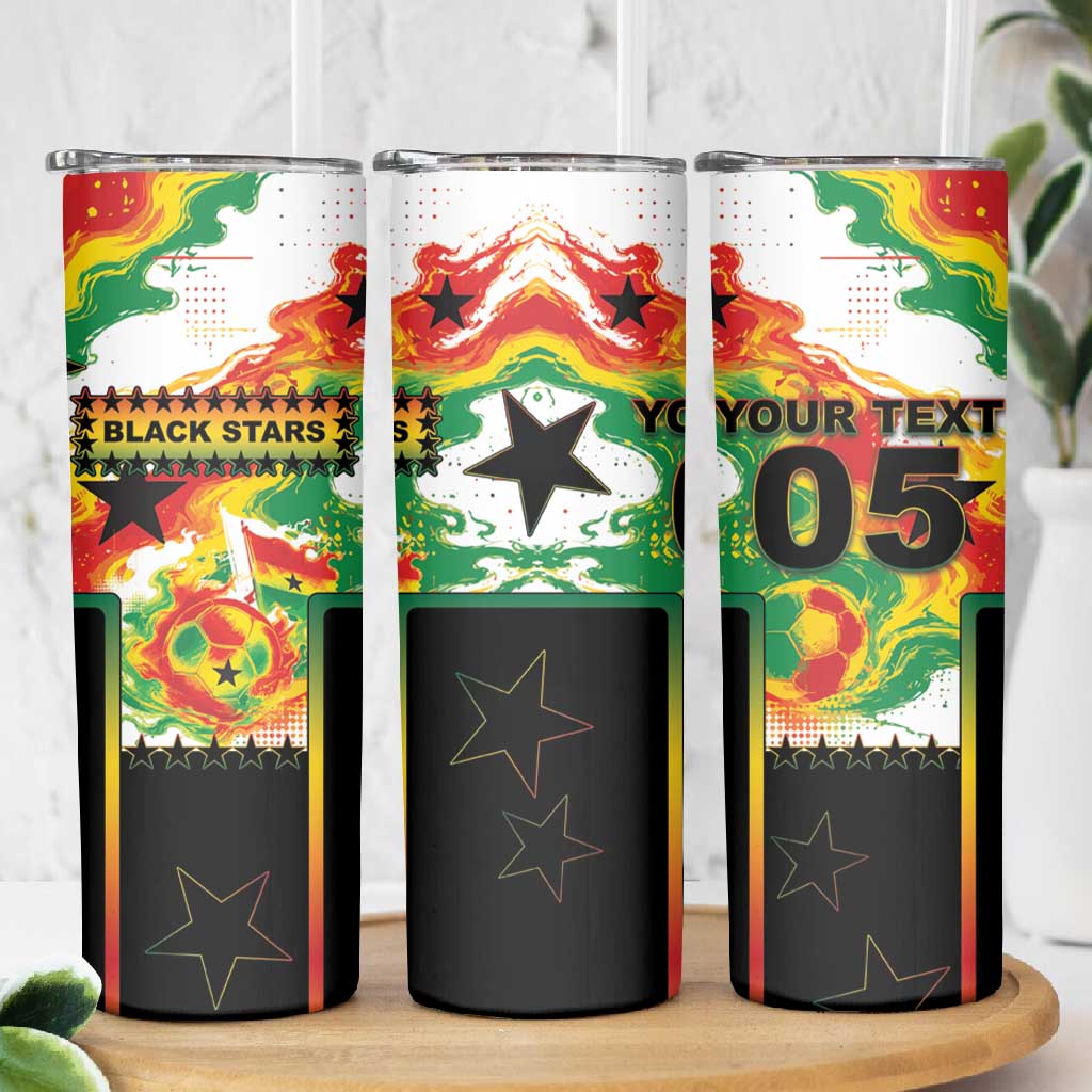 Custom Ghana Football Skinny Tumbler African Pride Flag Colors Flame