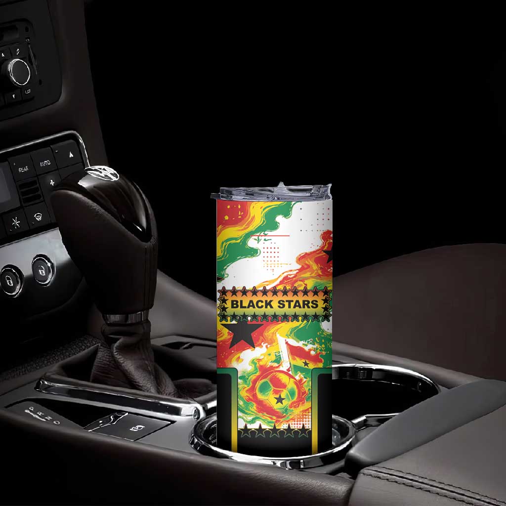 Custom Ghana Football Skinny Tumbler African Pride Flag Colors Flame