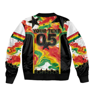 Custom Ghana Football Sleeve Zip Bomber Jacket African Pride Flag Colors Flame