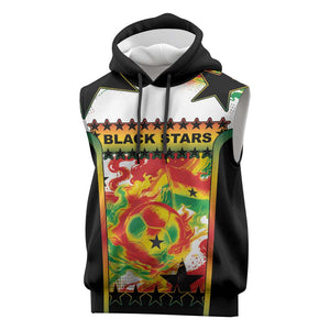 Custom Ghana Football Sleeveless Hoodie African Pride Flag Colors Flame
