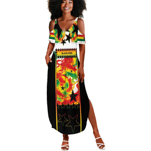 Custom Ghana Football Summer Maxi Dress African Pride Flag Colors Flame
