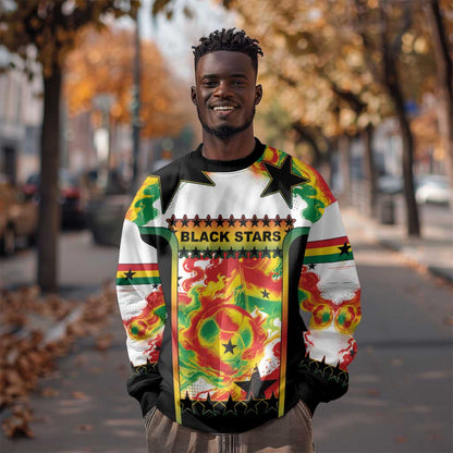 Custom Ghana Football Sweatshirt African Pride Flag Colors Flame