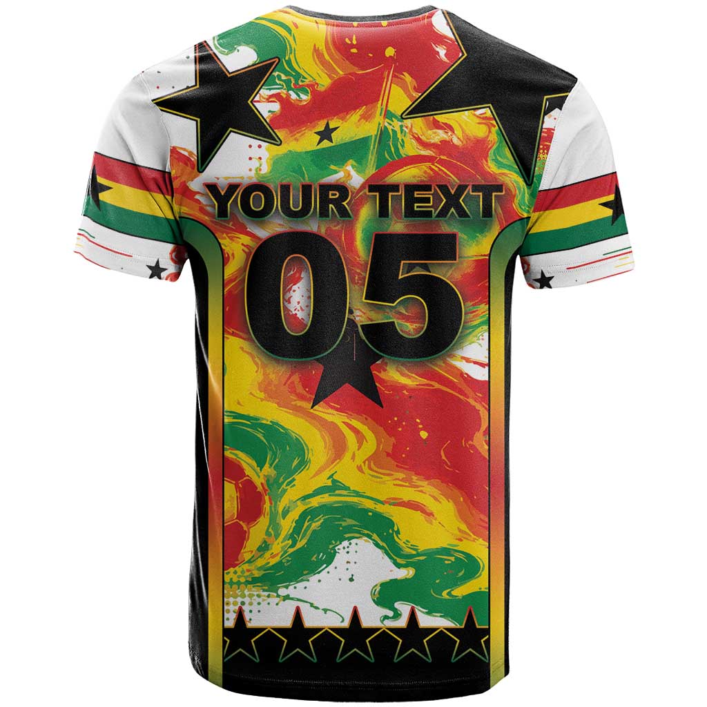 Custom Ghana Football T shirt African Pride Flag Colors Flame