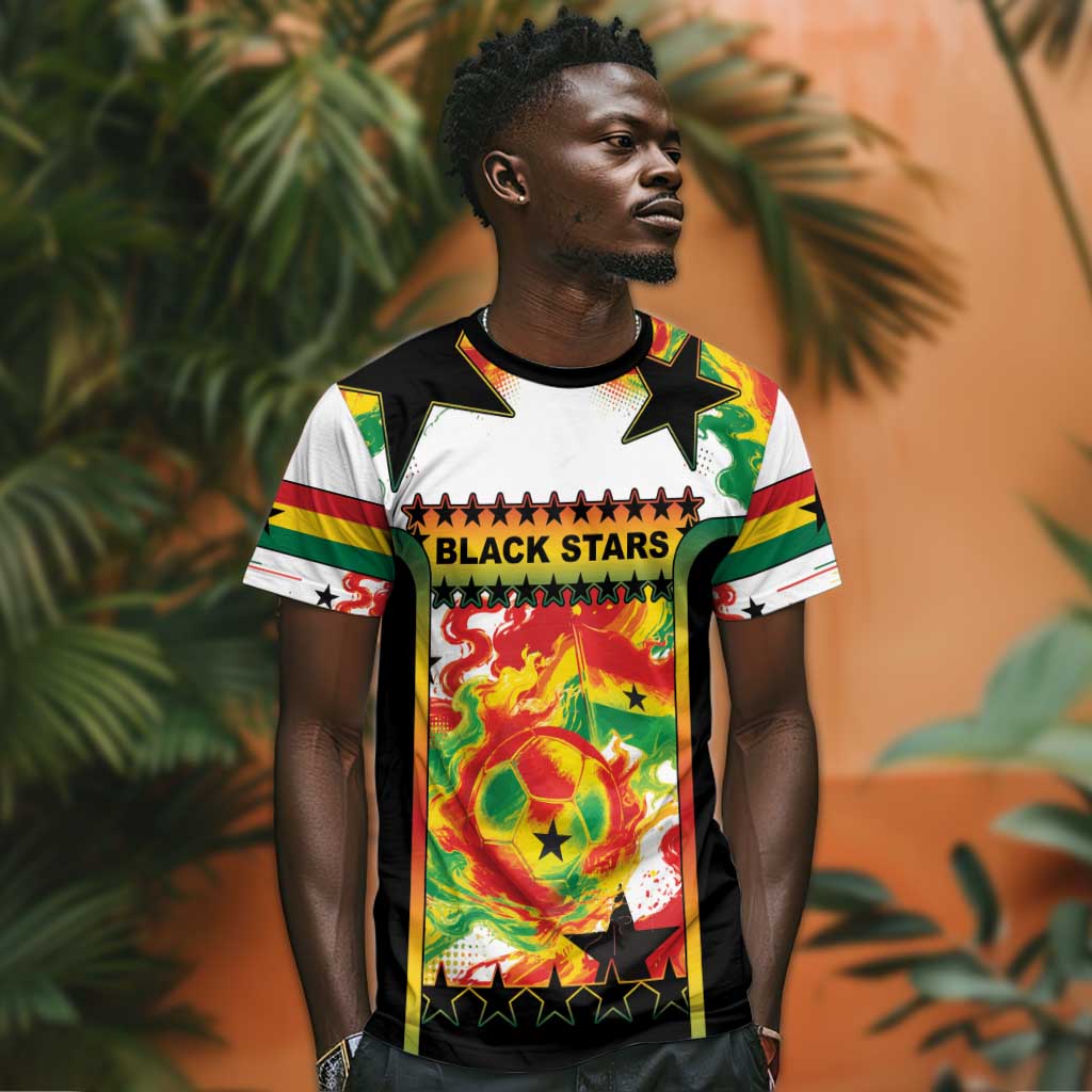 Custom Ghana Football T shirt African Pride Flag Colors Flame