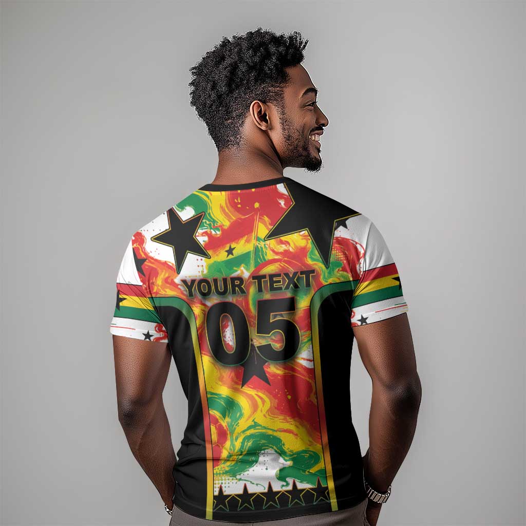 Custom Ghana Football T shirt African Pride Flag Colors Flame