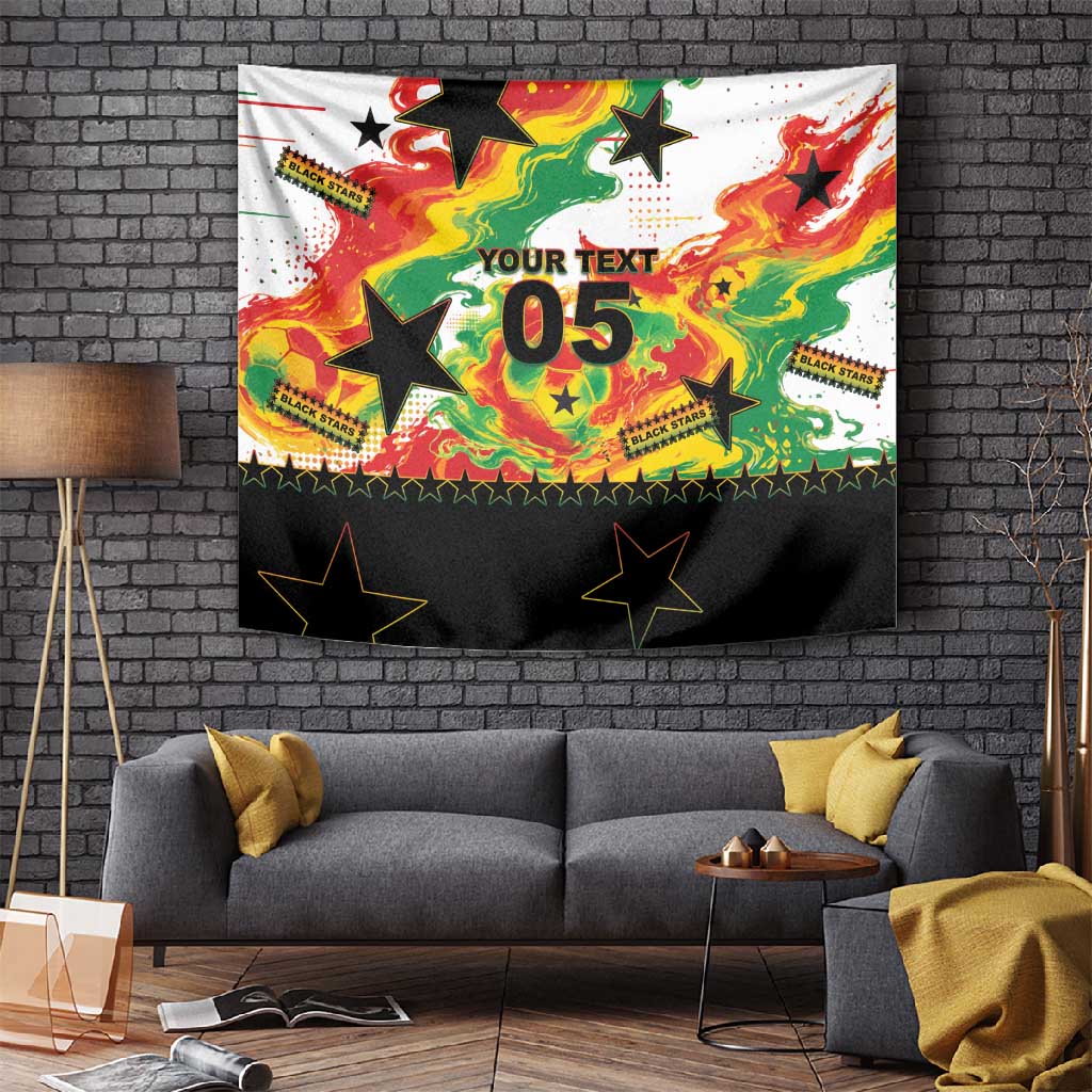 Custom Ghana Football Tapestry African Pride Flag Colors Flame