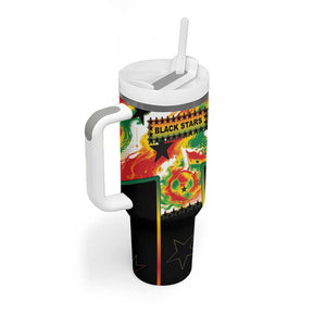 Custom Ghana Football Tumbler With Handle African Pride Flag Colors Flame