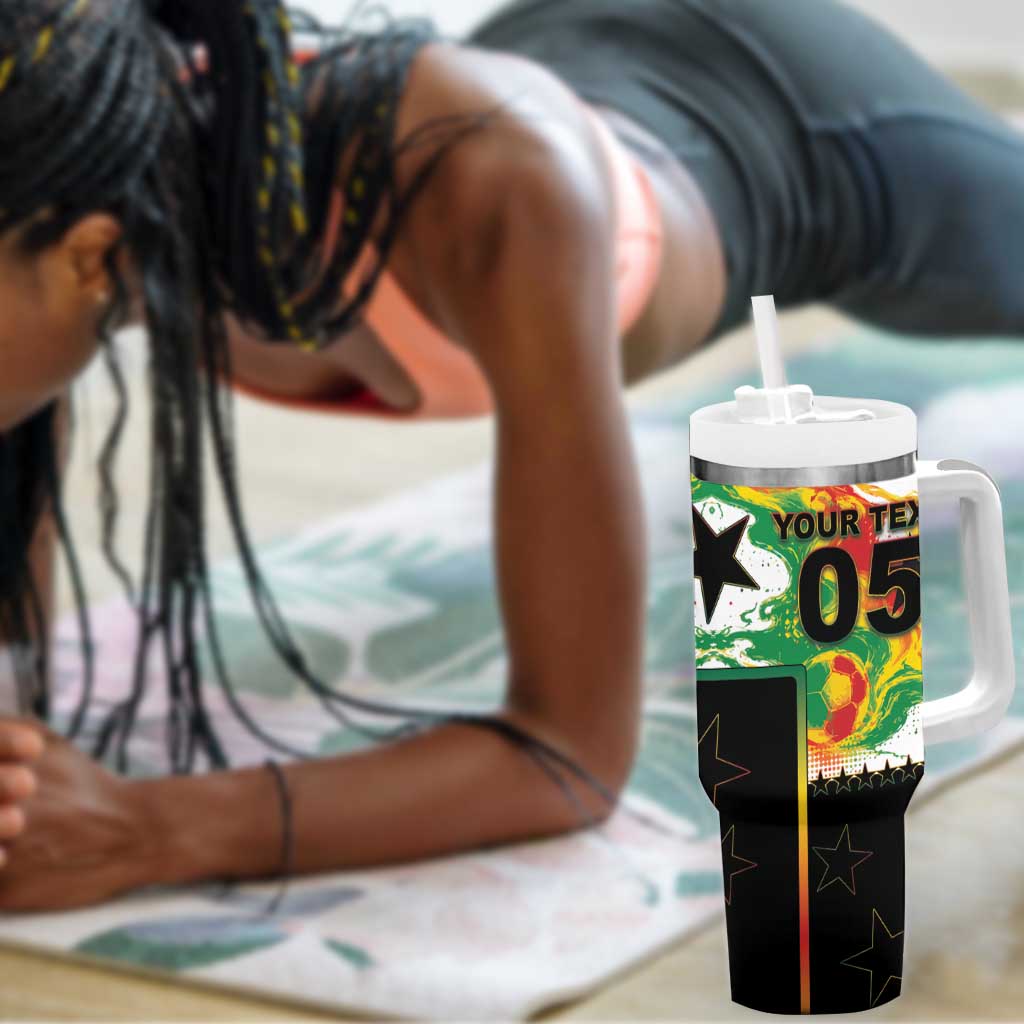 Custom Ghana Football Tumbler With Handle African Pride Flag Colors Flame