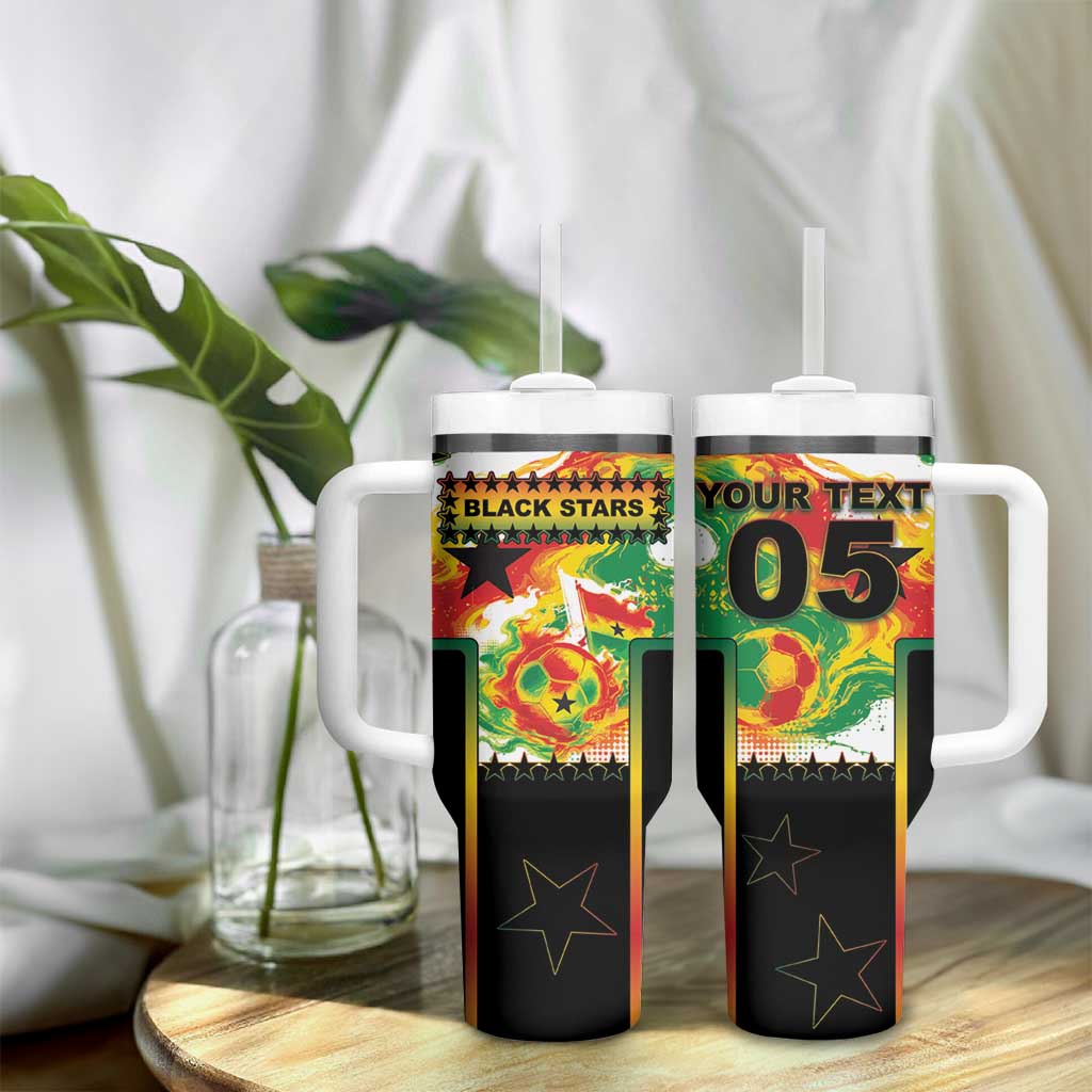 Custom Ghana Football Tumbler With Handle African Pride Flag Colors Flame