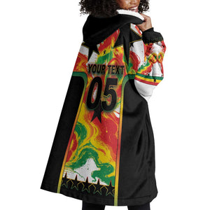 Custom Ghana Football Wearable Blanket Hoodie African Pride Flag Colors Flame