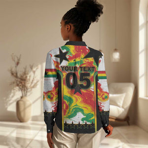 Custom Ghana Football Women Casual Shirt African Pride Flag Colors Flame