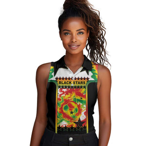 Custom Ghana Football Women Sleeveless Polo Shirt African Pride Flag Colors Flame