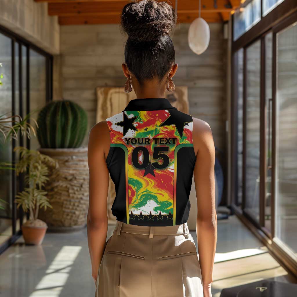Custom Ghana Football Women Sleeveless Polo Shirt African Pride Flag Colors Flame
