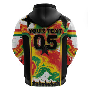Custom Ghana Football Zip Hoodie African Pride Flag Colors Flame