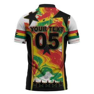 Custom Ghana Football Zipper Polo Shirt African Pride Flag Colors Flame