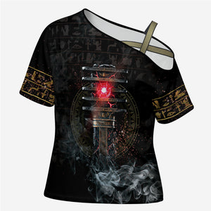 Egypt Djed Cross Shoulder Shirt Glow Smoky Dark Style