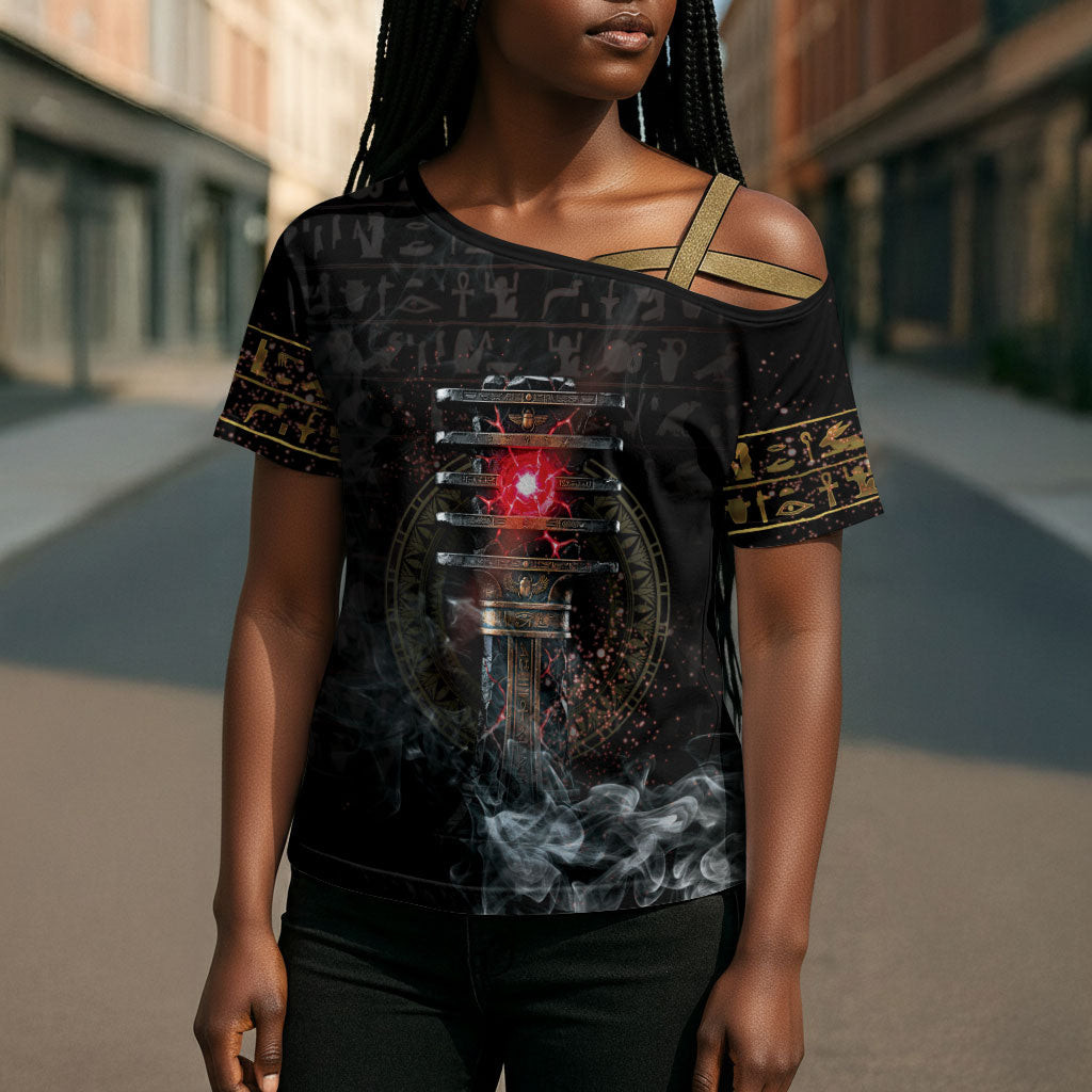 Egypt Djed Cross Shoulder Shirt Glow Smoky Dark Style