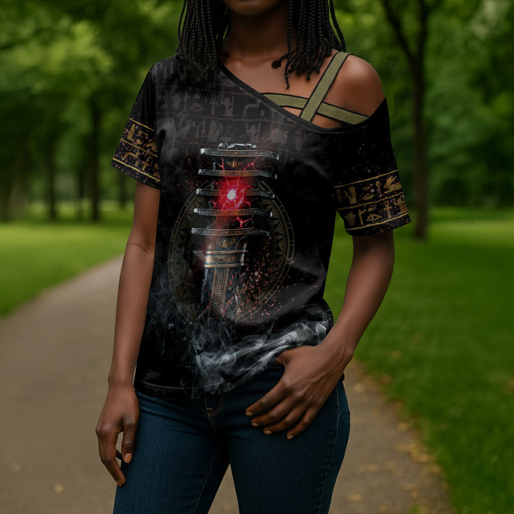 Egypt Djed Cross Shoulder Shirt Glow Smoky Dark Style