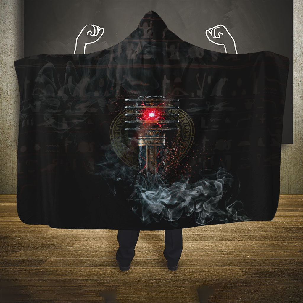 Egypt Djed Hooded Blanket Glow Smoky Dark Style