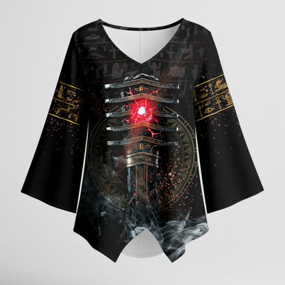 Egypt Djed Kimono Sleeve Blouse Glow Smoky Dark Style