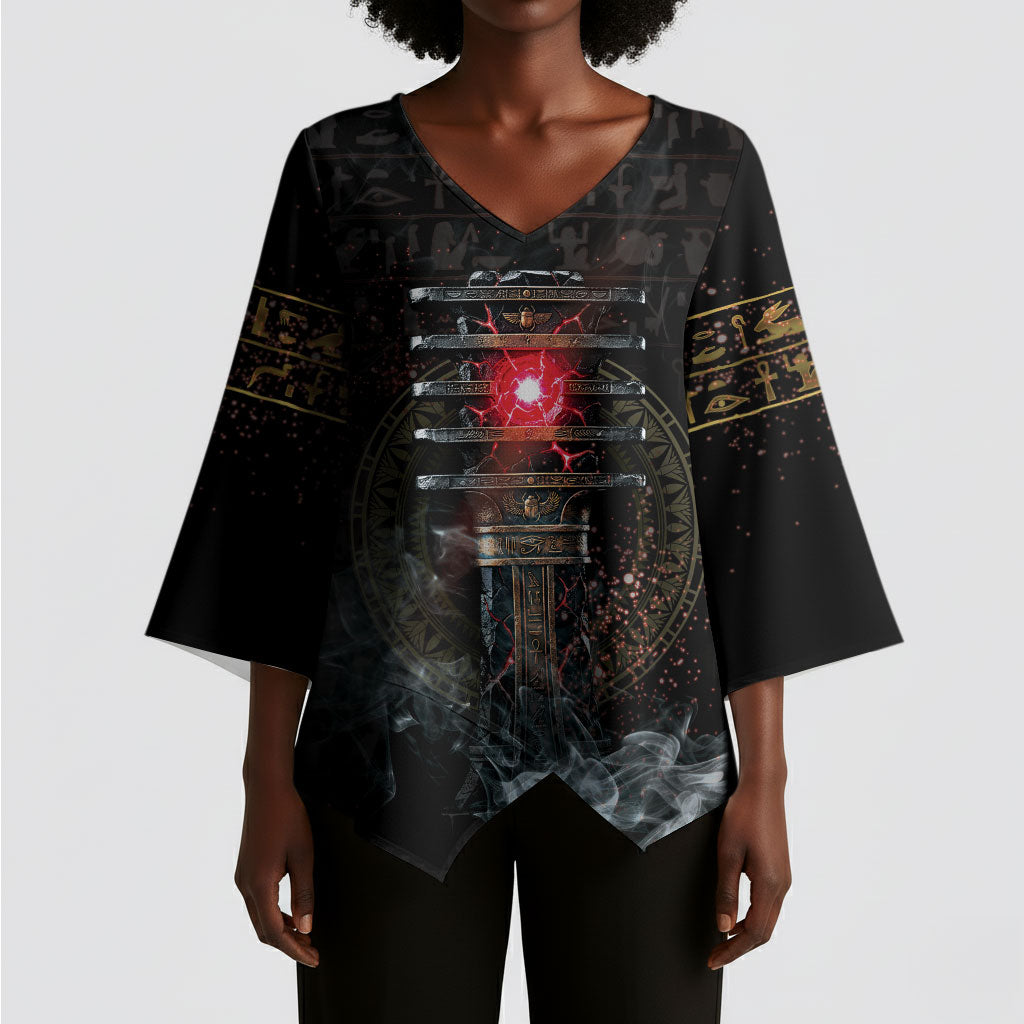 Egypt Djed Kimono Sleeve Blouse Glow Smoky Dark Style